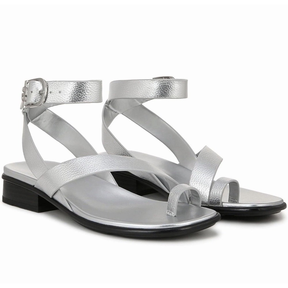 Naturalizer Size-US 9M Women Birch Ankle Strap Sandals Silver Faux Leather‎